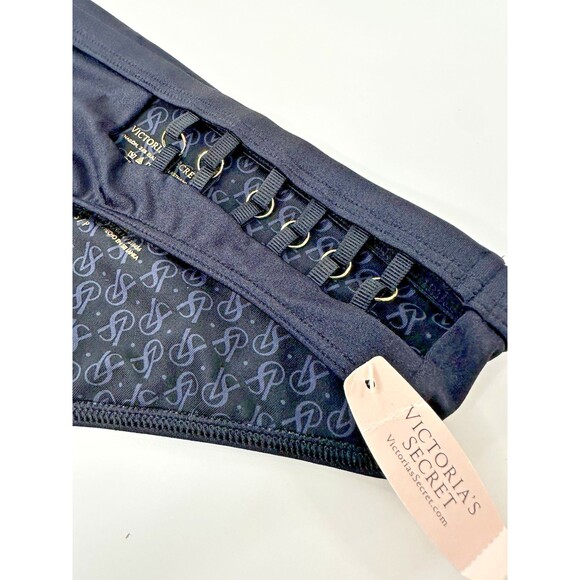 Victoria’s Secret Swimsuit Bottom Bikini Strappy Gold Hardware Cutout Black NEW - Picture 2 of 5